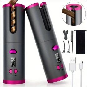 Cordless Automatic Curling Iron USB Charging 6 Temperature All Hair Types (Color: Grey)